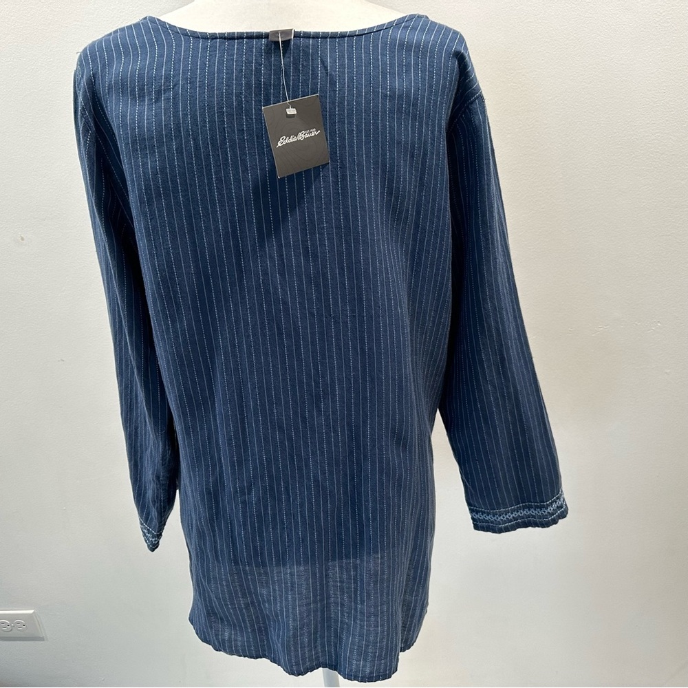 Eddie Bauer Navy Blue Pinstripe Peasant Tunic - Picture 5 of 10